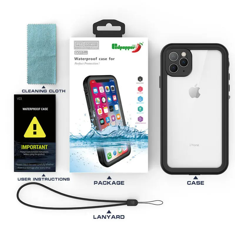 Coque étanche IP68 pour iPhone (16/15/14/13/12/11/XS/XR/16e) – Protection 360 ° pour sport et plongée