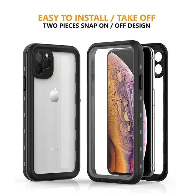 Coque étanche IP68 pour iPhone (16/15/14/13/12/11/XS/XR/16e) – Protection 360 ° pour sport et plongée