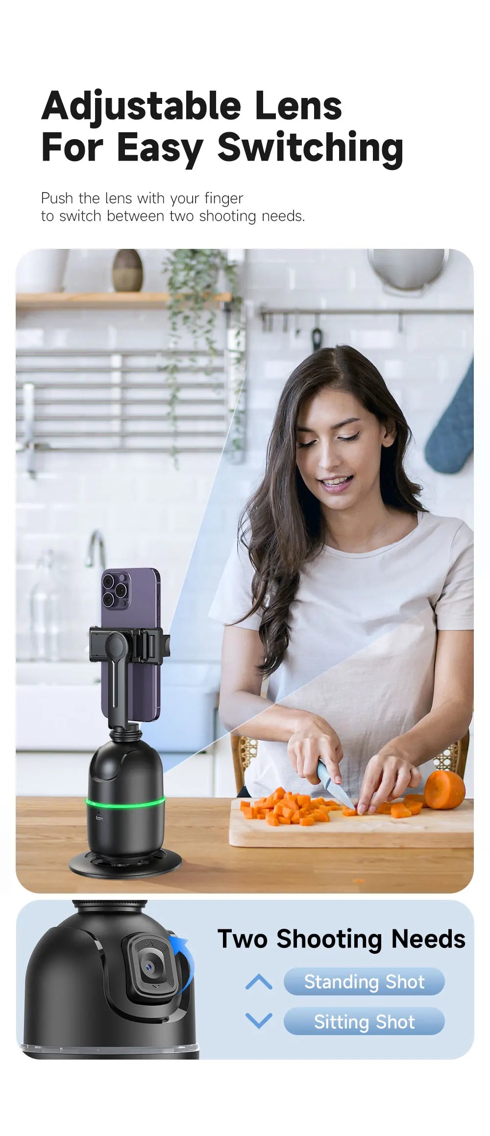 Stabilisateur à 360° avec suivi automatique intelligent du visage, support de téléphone portable, trépied pour appareil photo, smartphone, vidéo, vlog, live
