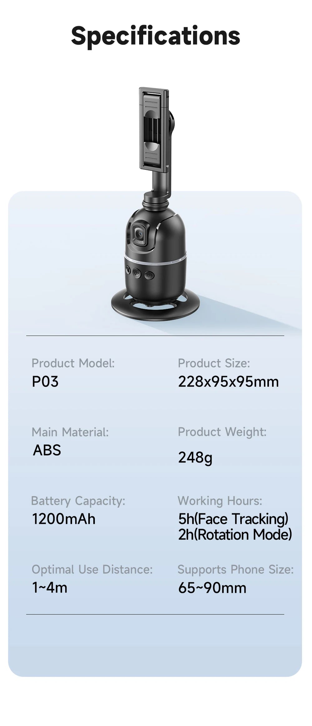 Stabilisateur à 360° avec suivi automatique intelligent du visage, support de téléphone portable, trépied pour appareil photo, smartphone, vidéo, vlog, live