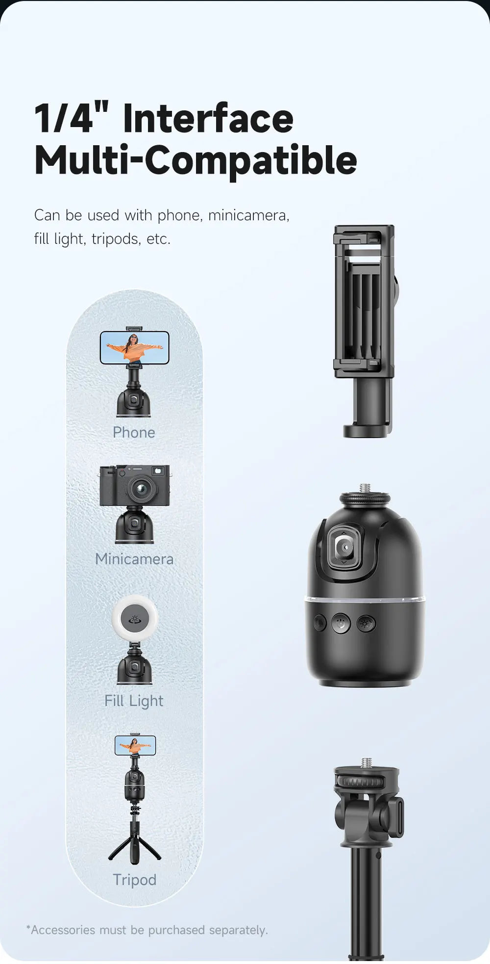 Stabilisateur à 360° avec suivi automatique intelligent du visage, support de téléphone portable, trépied pour appareil photo, smartphone, vidéo, vlog, live