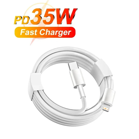 Câble de charge rapide et transfert de données 35W PD, ultra long — disponible en 1 m, 2 m et 3 m (3,3 ft / 6,6 ft / 10 ft) — pour iPhone 8 Plus, X, XR, XS, 11, 12, 13, 14, Pro, Pro Max.