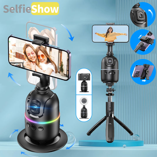 Stabilisateur à 360° avec suivi automatique intelligent du visage, support de téléphone portable, trépied pour appareil photo, smartphone, vidéo, vlog, live