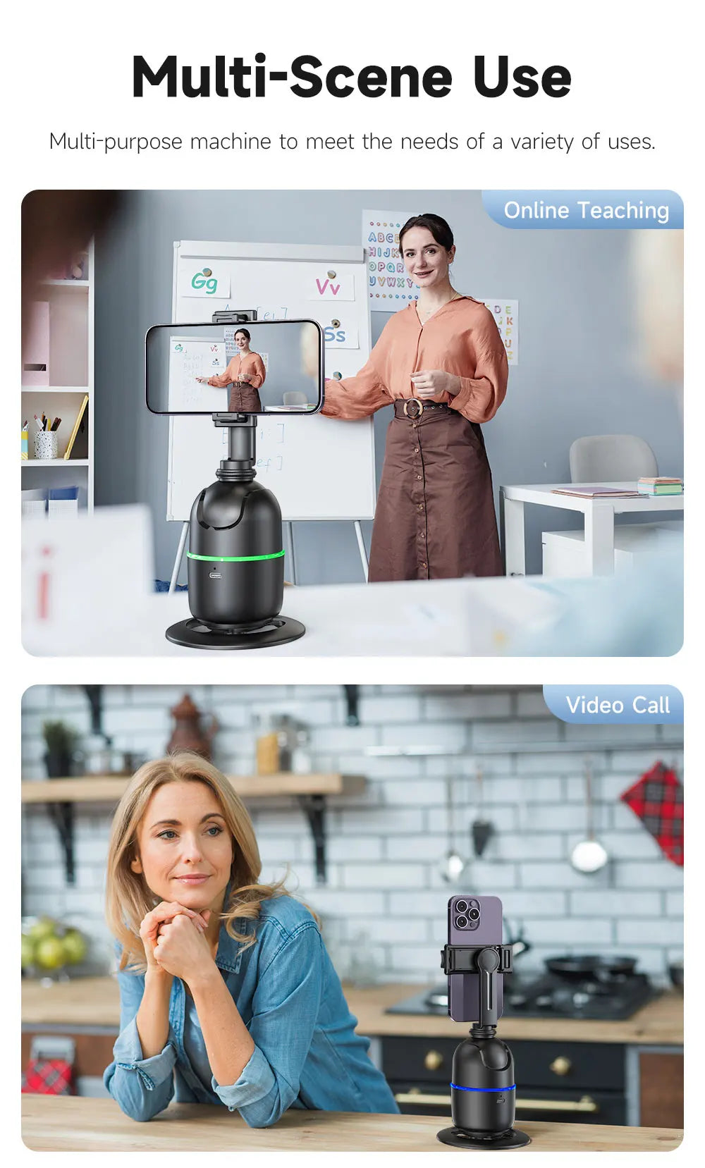 Stabilisateur à 360° avec suivi automatique intelligent du visage, support de téléphone portable, trépied pour appareil photo, smartphone, vidéo, vlog, live