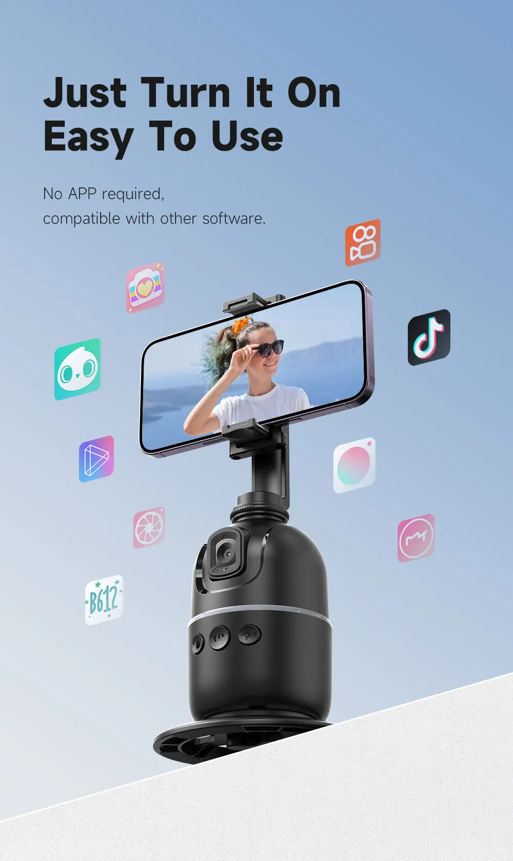 Stabilisateur à 360° avec suivi automatique intelligent du visage, support de téléphone portable, trépied pour appareil photo, smartphone, vidéo, vlog, live