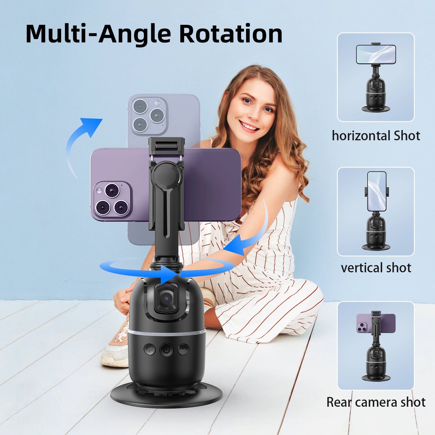 Stabilisateur à 360° avec suivi automatique intelligent du visage, support de téléphone portable, trépied pour appareil photo, smartphone, vidéo, vlog, live