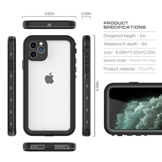 Coque étanche IP68 pour iPhone (16/15/14/13/12/11/XS/XR/16e) – Protection 360 ° pour sport et plongée