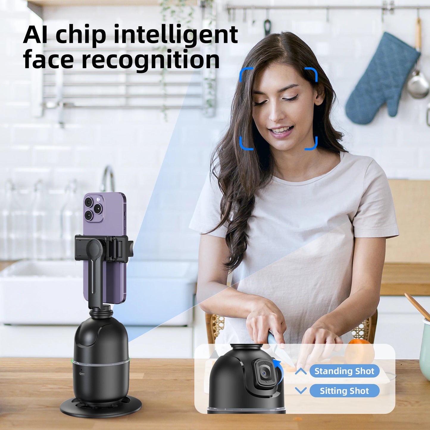 Stabilisateur à 360° avec suivi automatique intelligent du visage, support de téléphone portable, trépied pour appareil photo, smartphone, vidéo, vlog, live