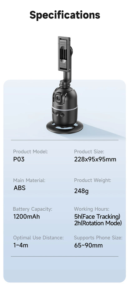 Stabilisateur à 360° avec suivi automatique intelligent du visage, support de téléphone portable, trépied pour appareil photo, smartphone, vidéo, vlog, live