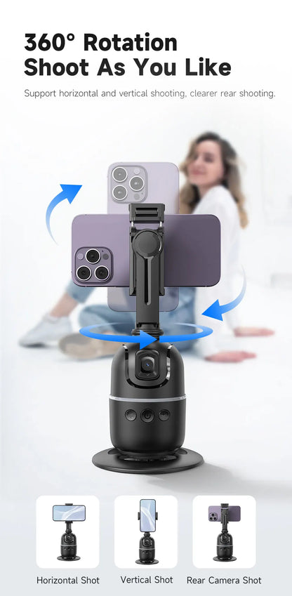 Stabilisateur à 360° avec suivi automatique intelligent du visage, support de téléphone portable, trépied pour appareil photo, smartphone, vidéo, vlog, live