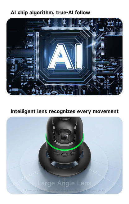 Stabilisateur à 360° avec suivi automatique intelligent du visage, support de téléphone portable, trépied pour appareil photo, smartphone, vidéo, vlog, live
