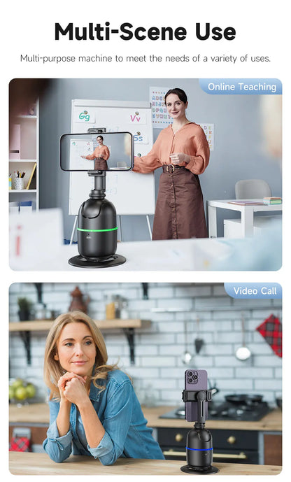 Stabilisateur à 360° avec suivi automatique intelligent du visage, support de téléphone portable, trépied pour appareil photo, smartphone, vidéo, vlog, live